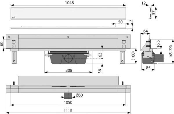 душевой лоток alcaplast spa apz5-eden-1050