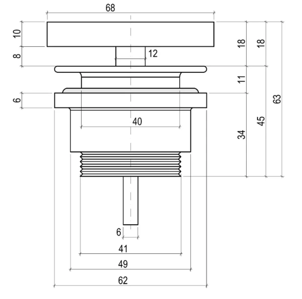 донный клапан salini d 602 для раковины, без перелива, глянцевый белый