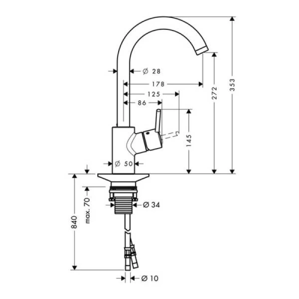 смеситель для кухни hansgrohe talis m52 14870000, хром