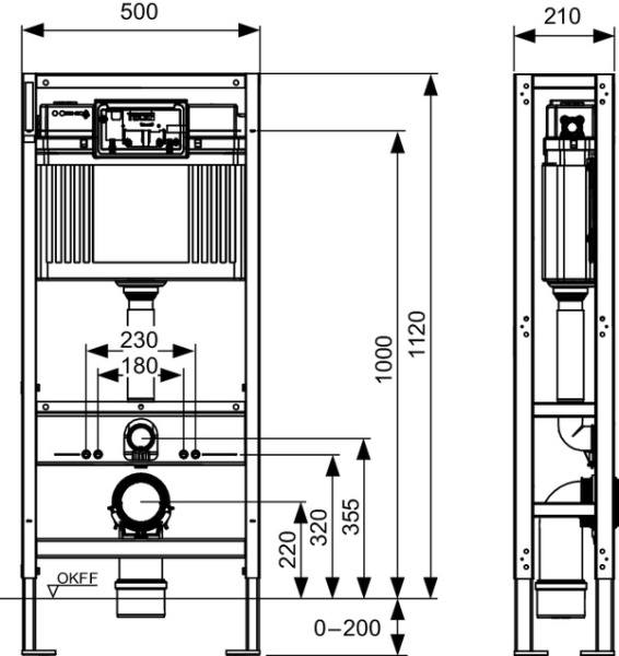 инсталляция tece tecespring k500393 для унитаза, с двойной рамой, присоединение к канализации dn90