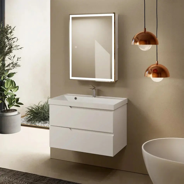 тумба под раковину aquame s3 80 aqm900380wh подвесная цвет белый глянцевый