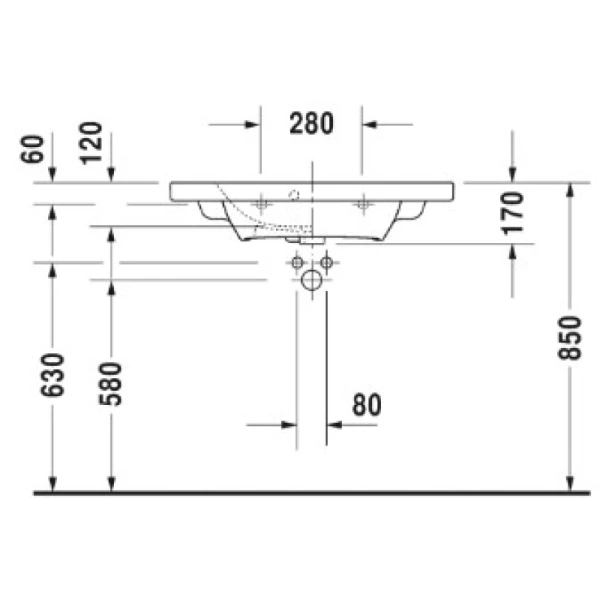 раковина полувстраиваемая duravit durastyle 2337780000