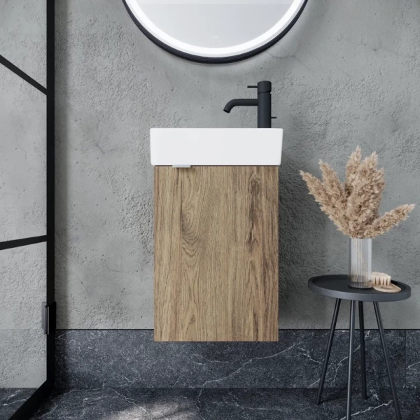 тумба под раковину sancos mini 355х205х500, с распашной дверцей, дуб чарльстон , арт.mn35echr