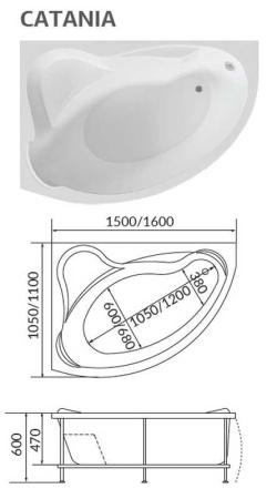 акриловая ванна 1marka catania 150x105 l 01кт1510л / 04392 без гидромассажа