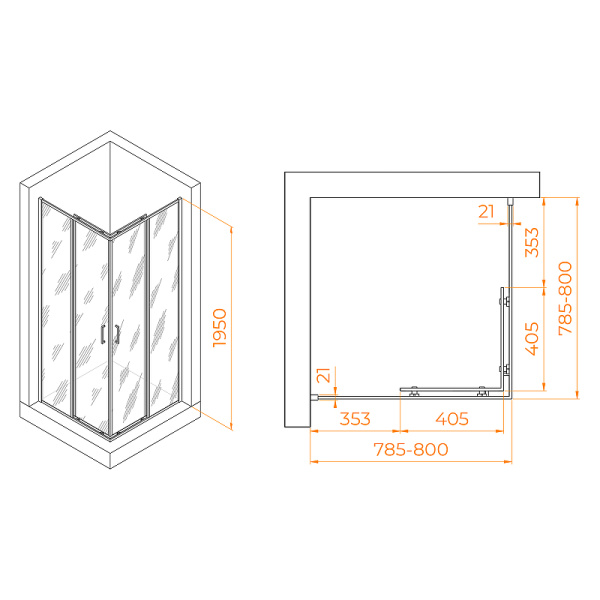 душевой уголок rgw passage pa-030b 80x80 3508103088-14 профиль черный стекло прозрачное