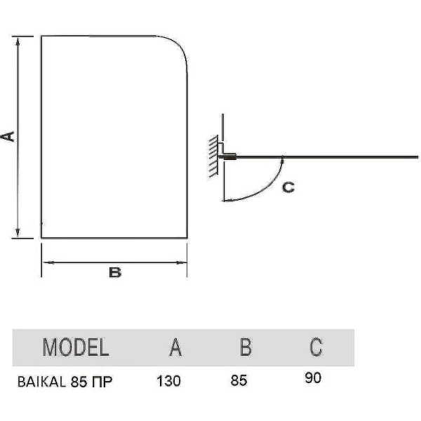 шторка на ванну river baikal 85 пр 10000008294 профиль матовый хром стекло матовое
