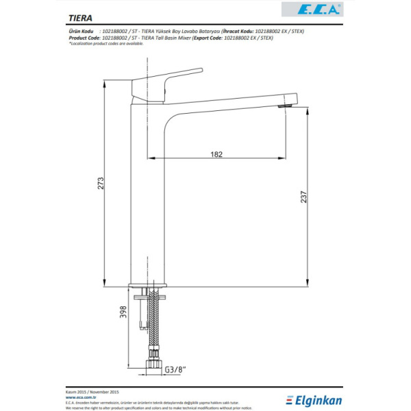 смеситель для раковины e.c.a. tiera 102188002ex