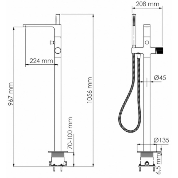 смеситель напольный для ванны wasserkraft schunter 8221