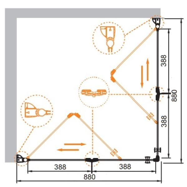 душевой уголок cezares elena 90x90 прозрачное стекло elena-w-as-2-90-c-cr