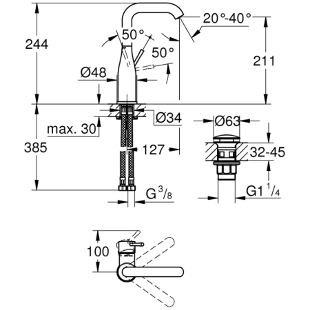 смеситель для раковины с донным клапаном grohe essence new 23799001