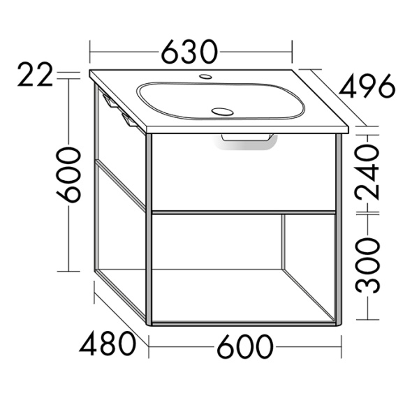 тумба с раковиной burgbad vry sguj063f6019go253c001*1, 63 см, подвесная, цвет белый матовый