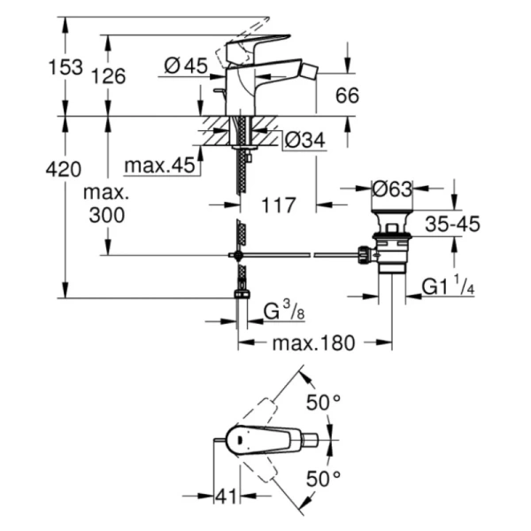 смеситель для биде с донным клапаном grohe bauedge new 23331001