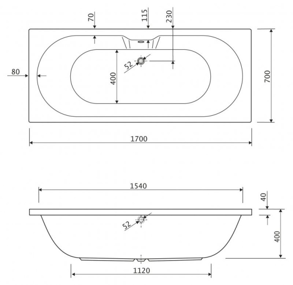 акриловая ванна 170x70 cezares calisto calisto-170-70-45-w37