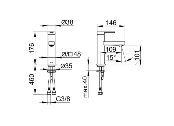 смеситель для раковины keuco ixmo flat 59502 373100, без гарнитуры, черный матовый