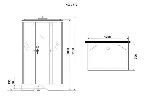 душевая кабина niagara luxe 120x90 ng-7772qg без гидромассажа