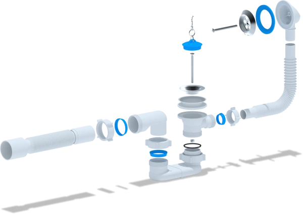 слив-перелив для ванны ани пласт e055 40 мм, хром, с сифоном