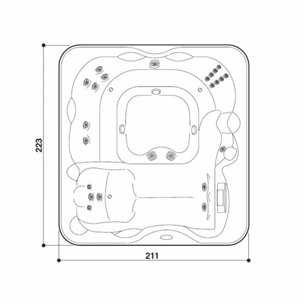 минибассейн jacuzzi lodge l lodl0033311 211x223xh90см, цвет акрила porcelain белый, внешняя sillwer wood, c г/м hydro+blower, утеплитель eco shield, без крышки