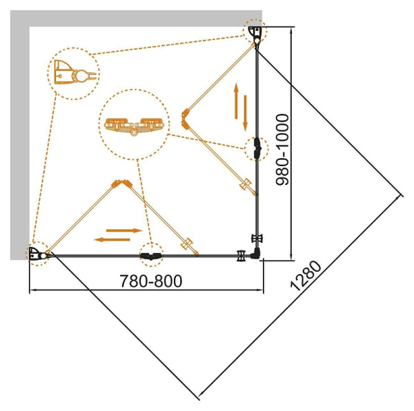 душевой уголок cezares eco 80x100 eco-o-ash-2-80/100-c-cr профиль хром стекло прозрачное