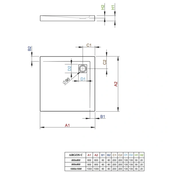 акриловый поддон 90x90 см radaway argos c 4ac99-01