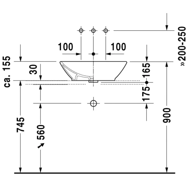 раковина накладная 55 см duravit bacino 0334520000