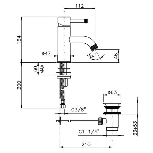 смеситель для раковины с донным клапаном nicolazzi monocomando arena 3702cr56m