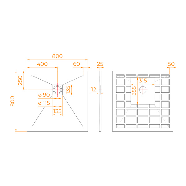 душевой поддон квадрат rgw stone tray-w 14152088-01-11 800x800