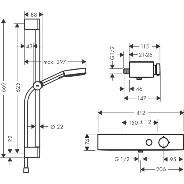 термостат для душа hansgrohe pulsify select 105 3jet relaxation 24260000