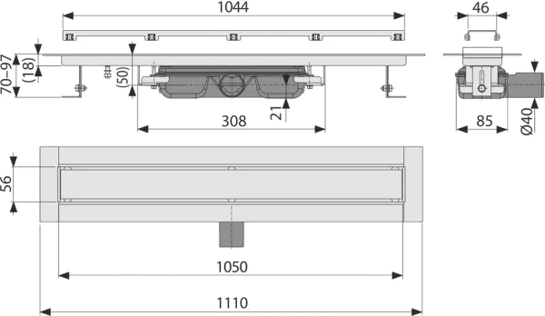 душевой лоток alcaplast apz115-1050 с решеткой под плитку