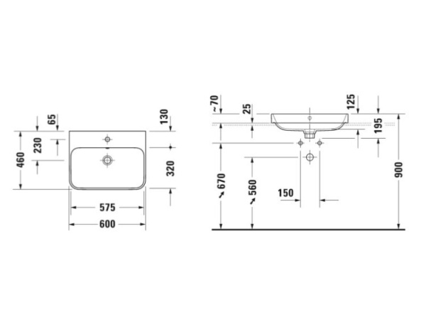 раковина в ванную накладная 60 см duravit happy d.2 plus 23606000601