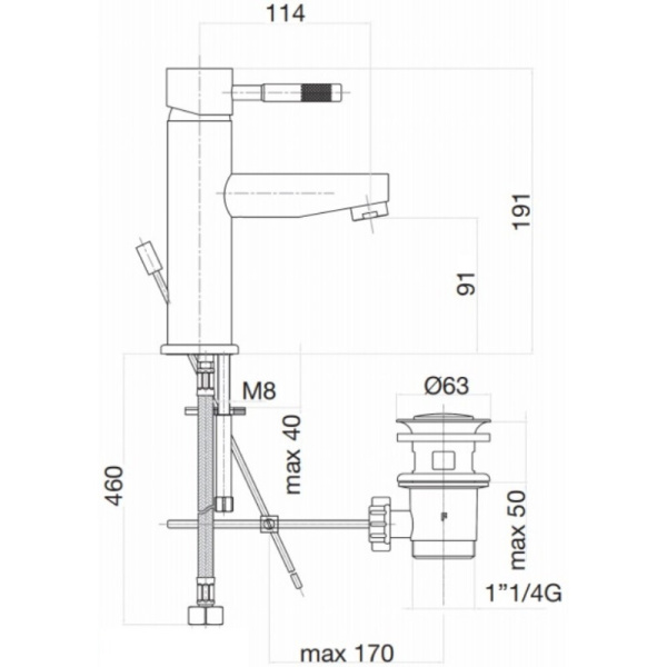 смеситель для раковины с донным клапаном webert rimini ri830102015