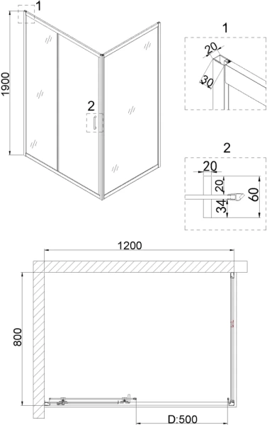 душевой уголок niagara nova ng-82-12ab-a80b 120x80, прямоугольный, черный