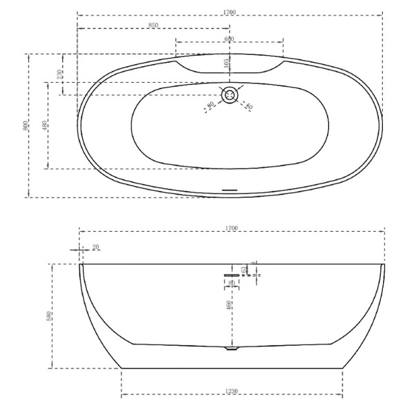 акриловая ванна abber ab9323 170х80 см, отдельностоящая, цвет белый