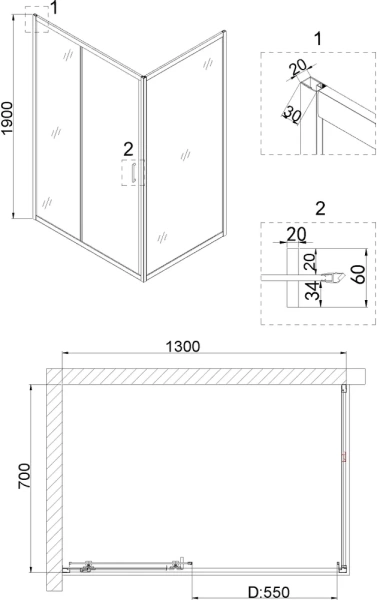 душевой уголок niagara nova ng-82-13ab-a70b 130x70, прямоугольный, черный