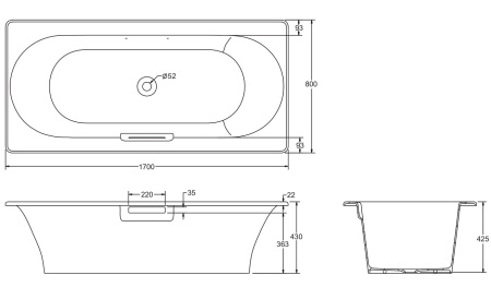 чугунная ванна jacob delafon volute e6d901-0 170x80 см, с антискользящим покрытием, цвет белый