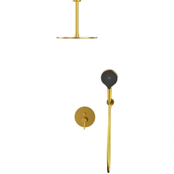 душевой комплект whitecross y yset12topglb 300 мм, со смесителем, золотой матовый