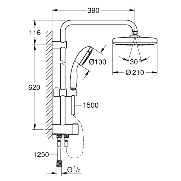 душевая стойка 210 мм grohe new tempesta system 26381001