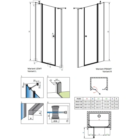 душевая дверь radaway eos dwjs 130 left 13799455-01l прозрачное