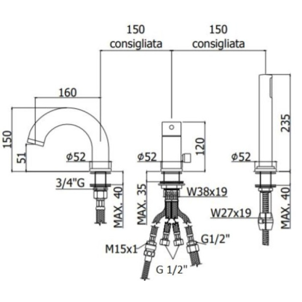 смеситель на борт ванны paffoni stick sk040lcr