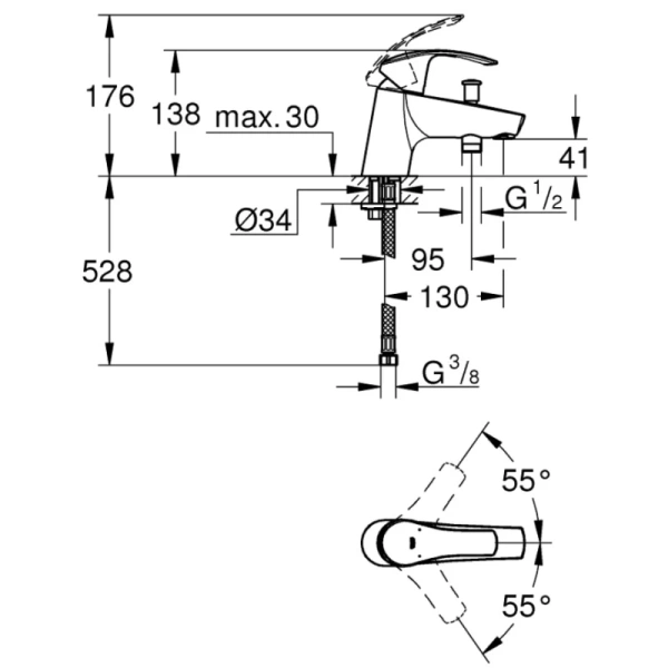 смеситель на борт ванны grohe eurosmart 33412002