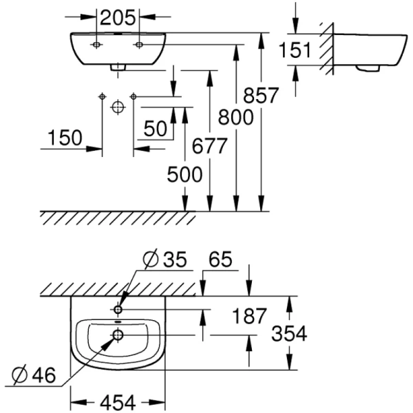 раковина 45,3x35,4 см grohe bau ceramic 39424000