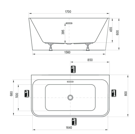 акриловая ванна ravak freedom d xc00d00041 пристенная, 170x80 см, цвет белый