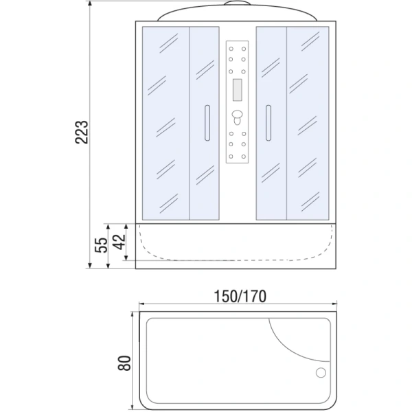 душевой бокс river wisla 150x80х50 мт 10000001406+10000000771 с поддоном