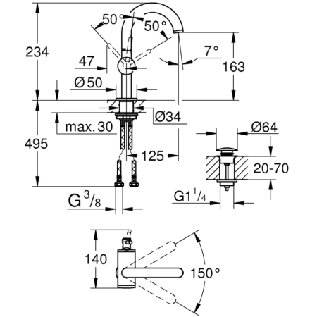 смеситель для раковины с донным клапаном grohe atrio new 32043gl3