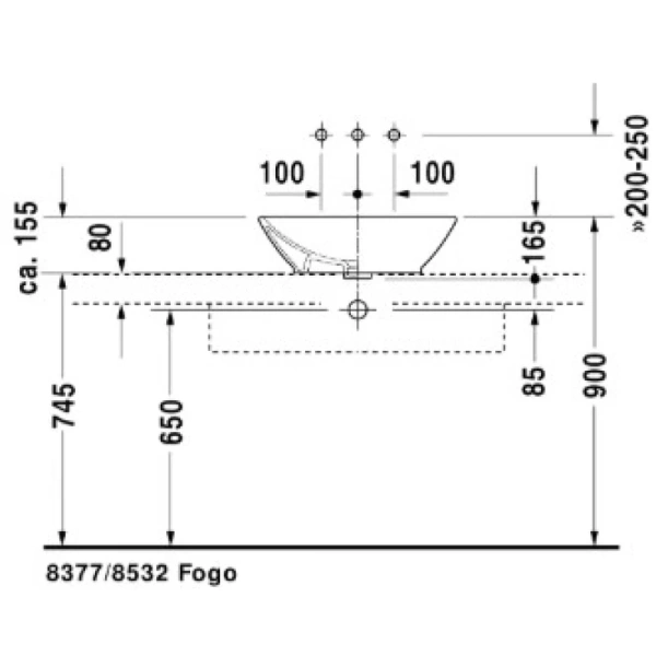 раковина накладная 55 см duravit bacino 0334520000