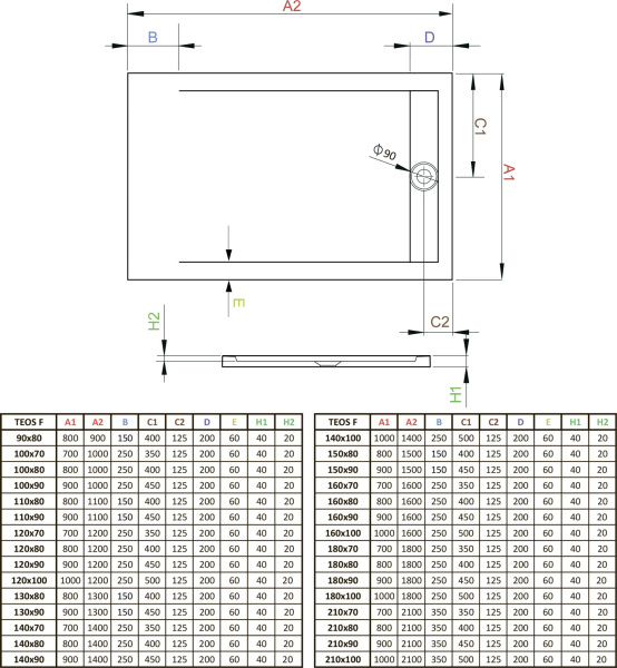 душевой поддон из литьевого мрамора 90x80 см radaway teos f white htf9080-04