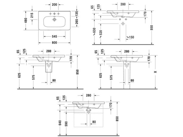 раковина полувстраиваемая duravit durastyle 80 см 23208000001