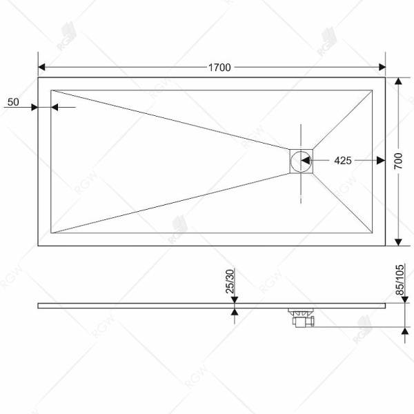 душевой поддон из искусственного камня rgw stone st-g 170x70 16152717-02 графит