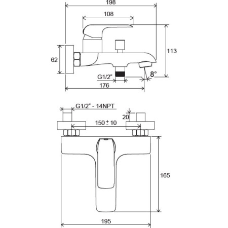 смеситель для ванны ravak flat fl 022.00/150 x070119