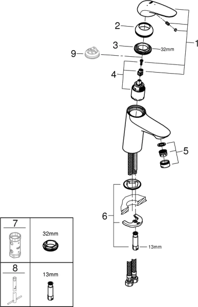 смеситель для раковины grohe wave 23748001