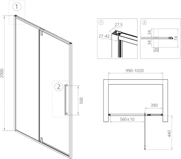душевая дверь в нишу rgw stilvoll sv-03 1000х2000 профиль хром, стекло прозрачное